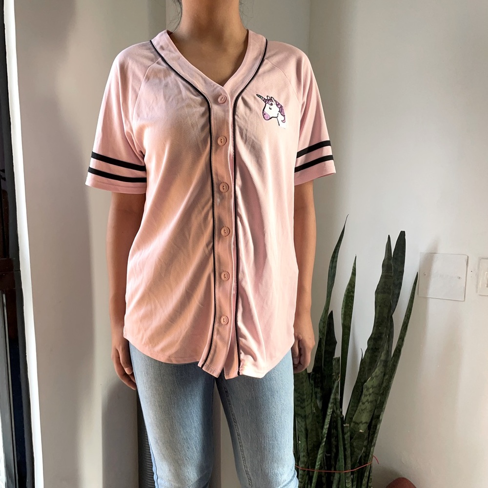 Forever21 Baby pink Baseball jersey,        Size:Small•fabric:Viscose,• - Picture 3 of 4